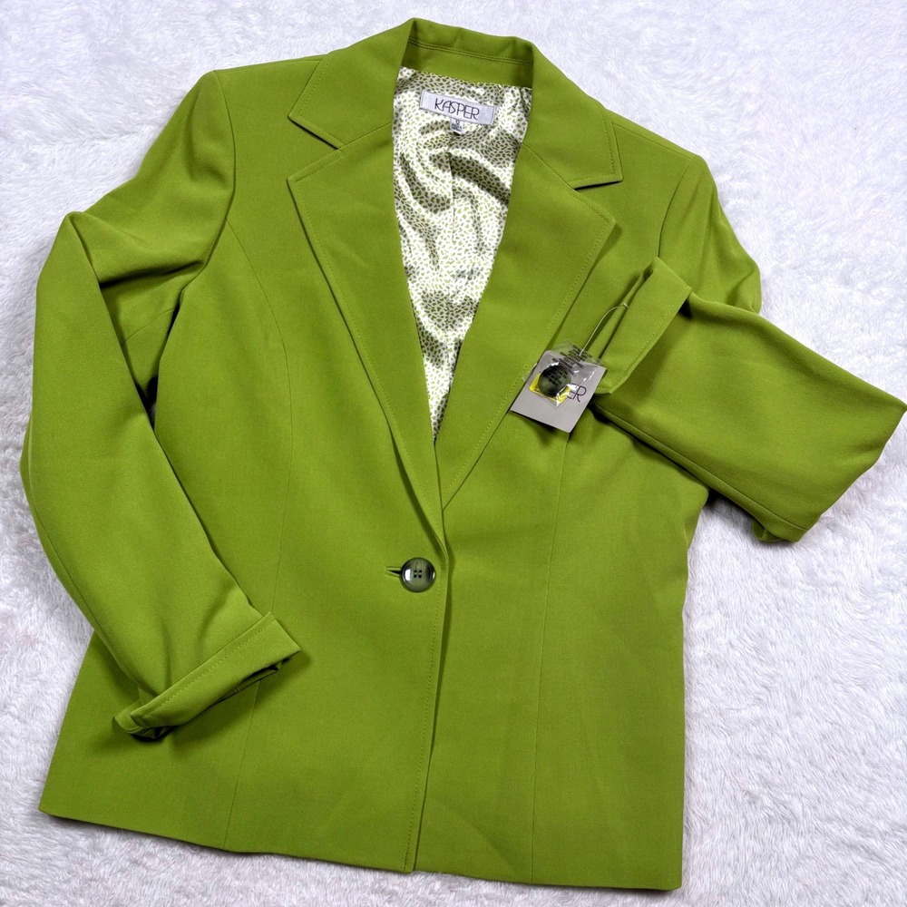 NEW Kasper Blazer Women 12 Palm Green Single Button Notch Lapel Cuffed Slv $99 - Picture 11 of 15